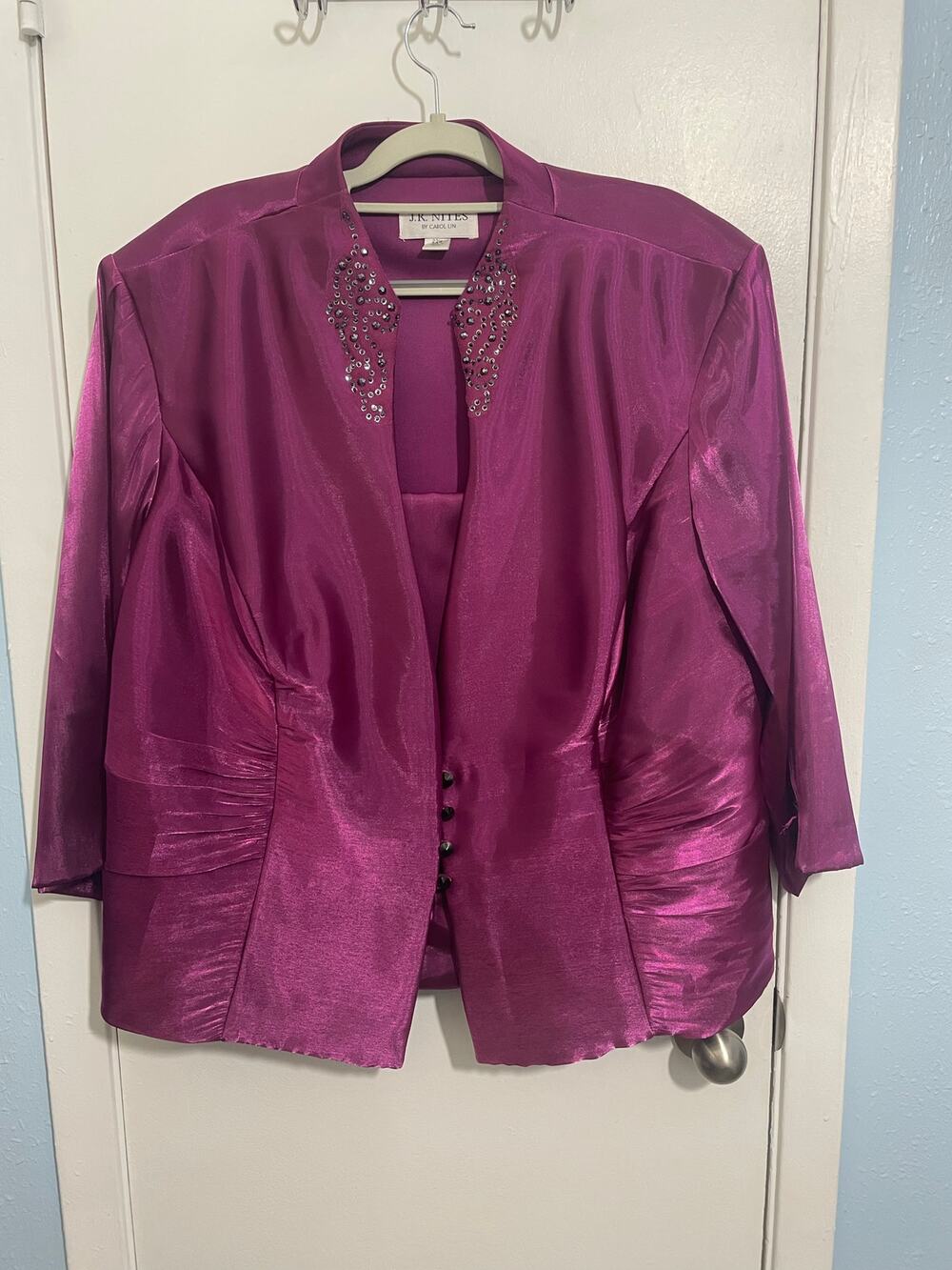 JR Nites Carol Lin 2 Piece Jacket Tank Size 22W Purple Satin Formal Church